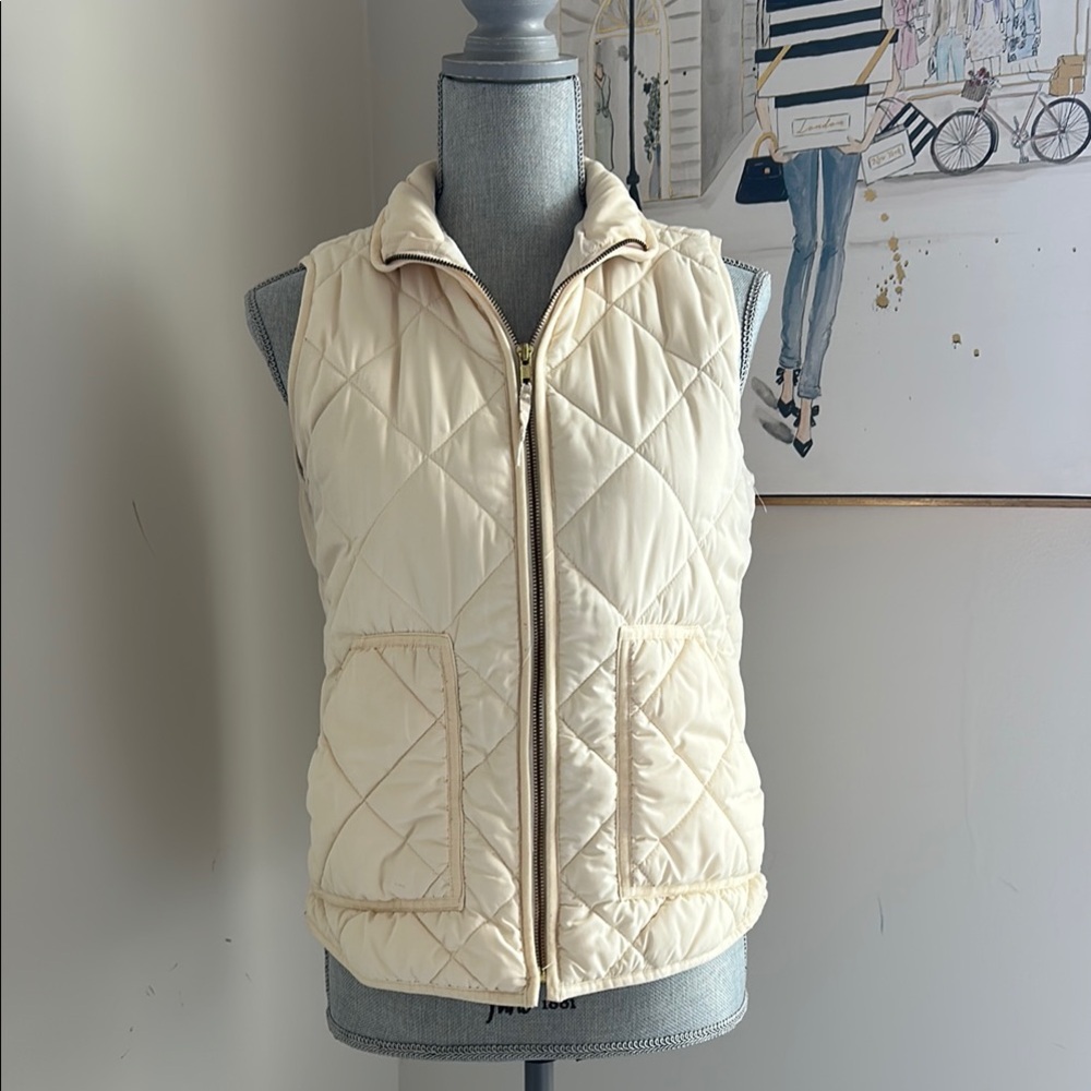 J. Crew Cream Quilted Vest with Diamond Pattern